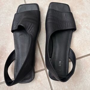 COS Black Leather Slingback Sandals Square Toe Minimalist Size 40